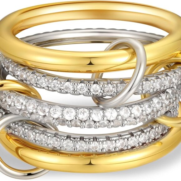 Women’s Gold Plated Copper Stackable Rings Two Tone Multi-Link Jewelry - Picture 1 of 7